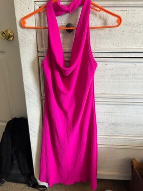 See You Monday Hot Pink Strapless Cowl Dress